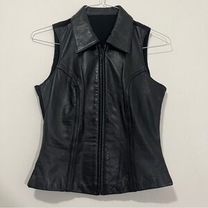 Wilsons Leather Maxima Women Black Leather Vest Sleeveless Motorcycle Biker Sz S